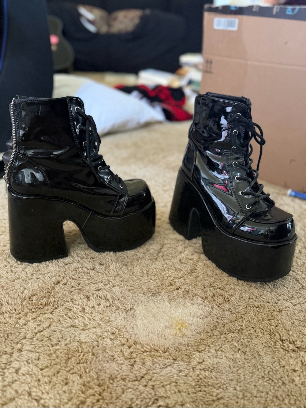 Demonia Black Patent High Platform Lace-Up Boots